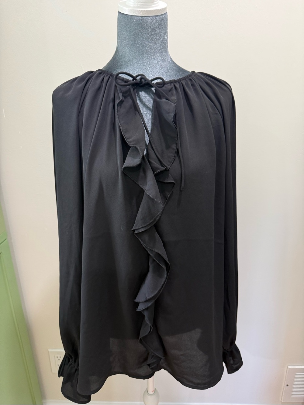 Black Ruffle Front Womens Blouse Sweater Cardigan